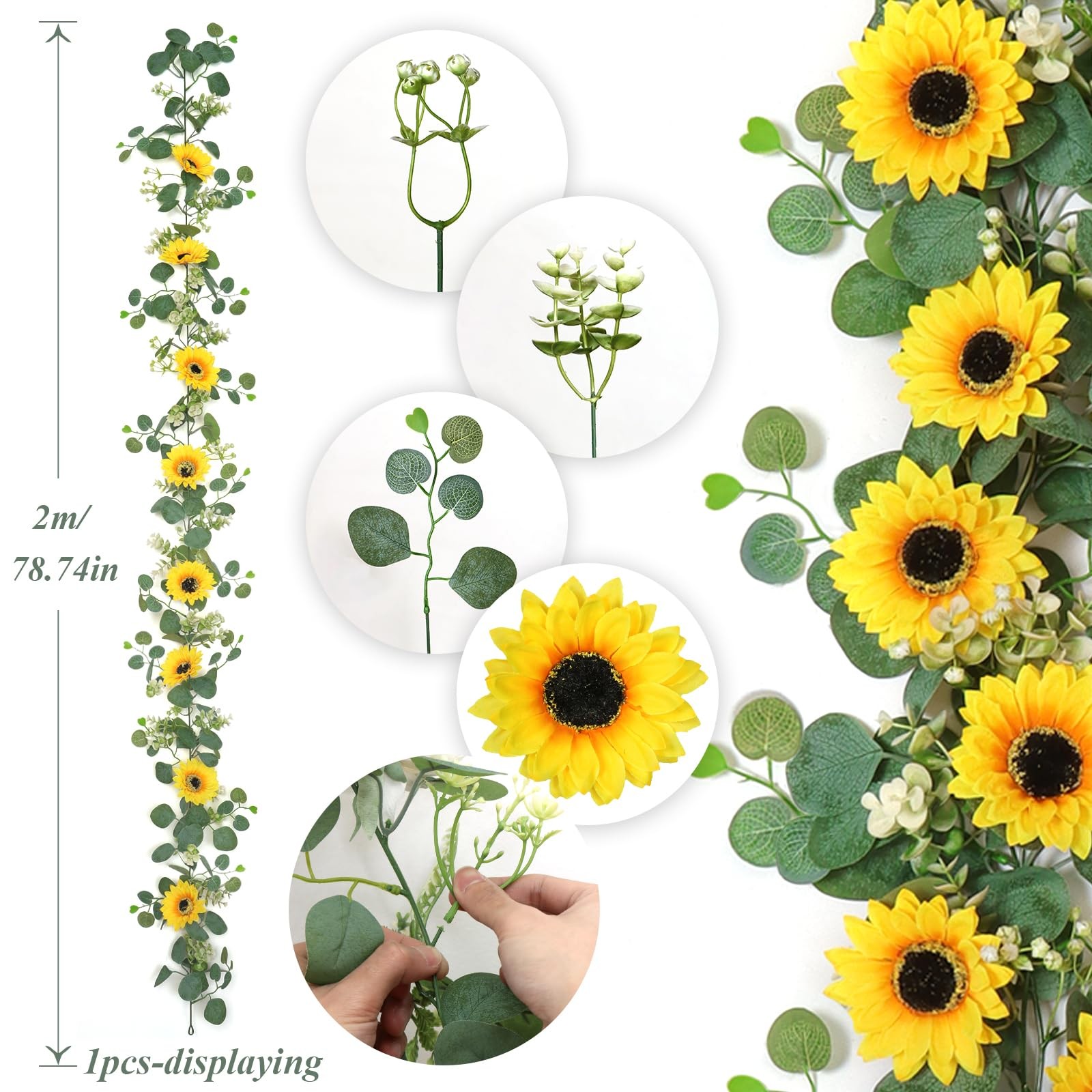 SOMYTING Artificial Sunflower Garland, 4 Packs 6ft Silk Sunflowers Vines Hang…