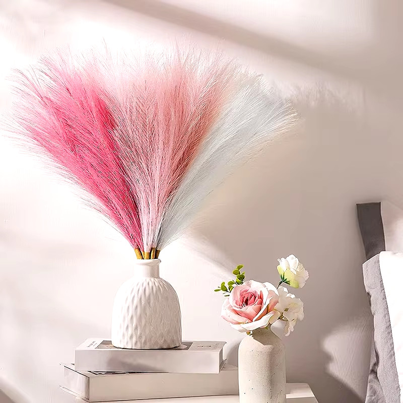 9pcs Fluffy Artificial Pampas Grass Silk Fake Flower Plants Reed Home Decor NEW