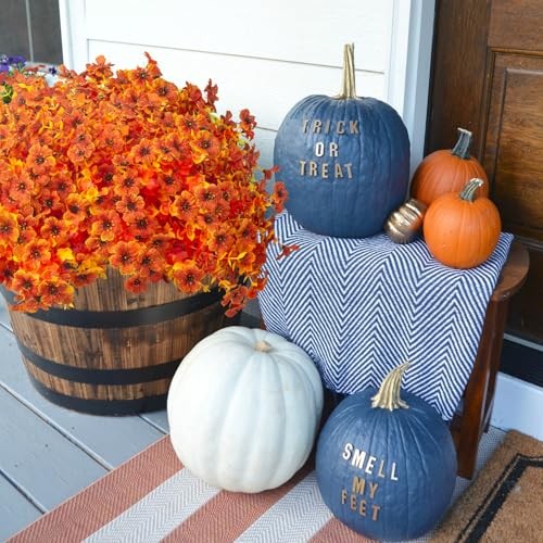 Grunyia 16 Bundles Artificial Fall Flowers for Outdoors Fake Plants Fall Orange