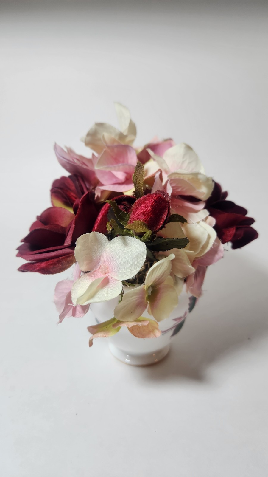 Queen Anne Bone China Artificial Flower Arrangement Teacup Rose Hydrangea