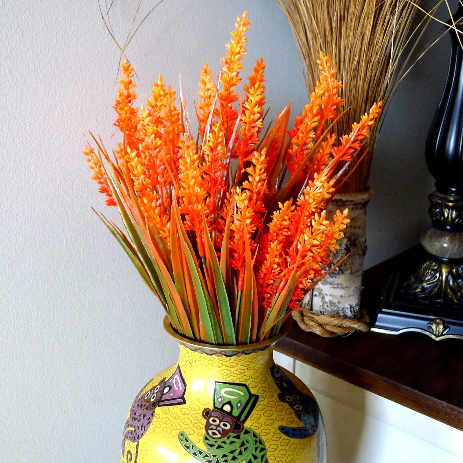 8 Faux Monkey Grass Bunches Bright Neon Orange Outdoor UV Resistant Fall Decor