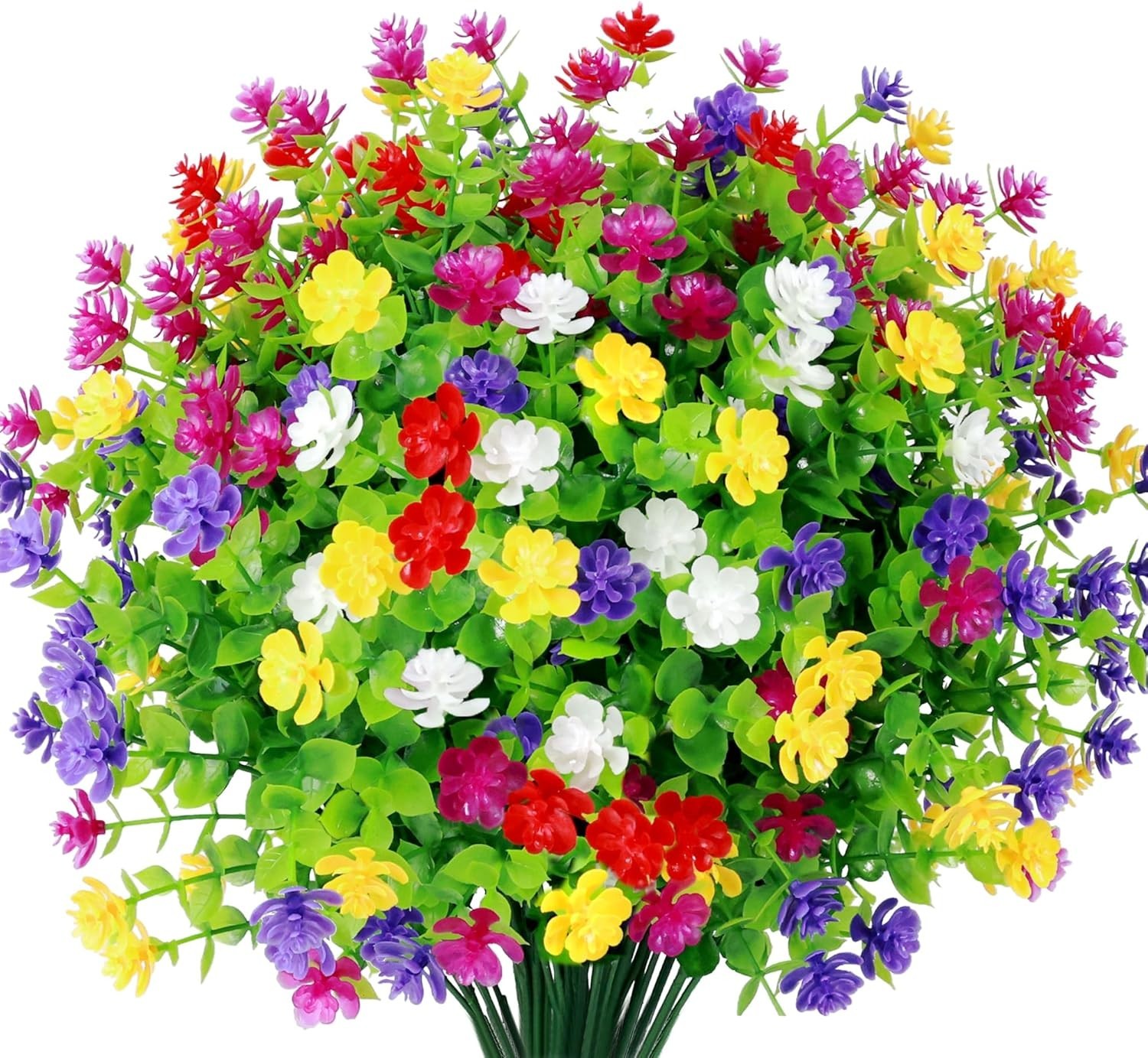 12 Bundles Artificial Flowers for Outdoors Fake Plants UV Resistant Plastic F…