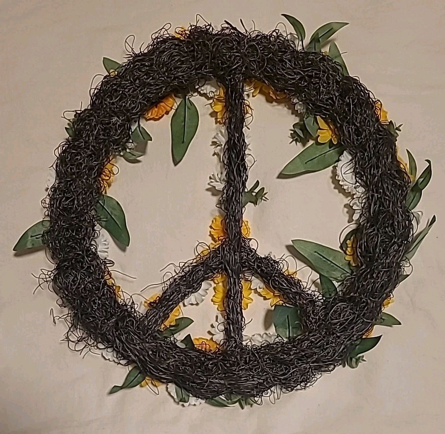 Peace Wreath Carnations Daisies Eucalyptus Leaves Foliage Cottagecore Boho 18″