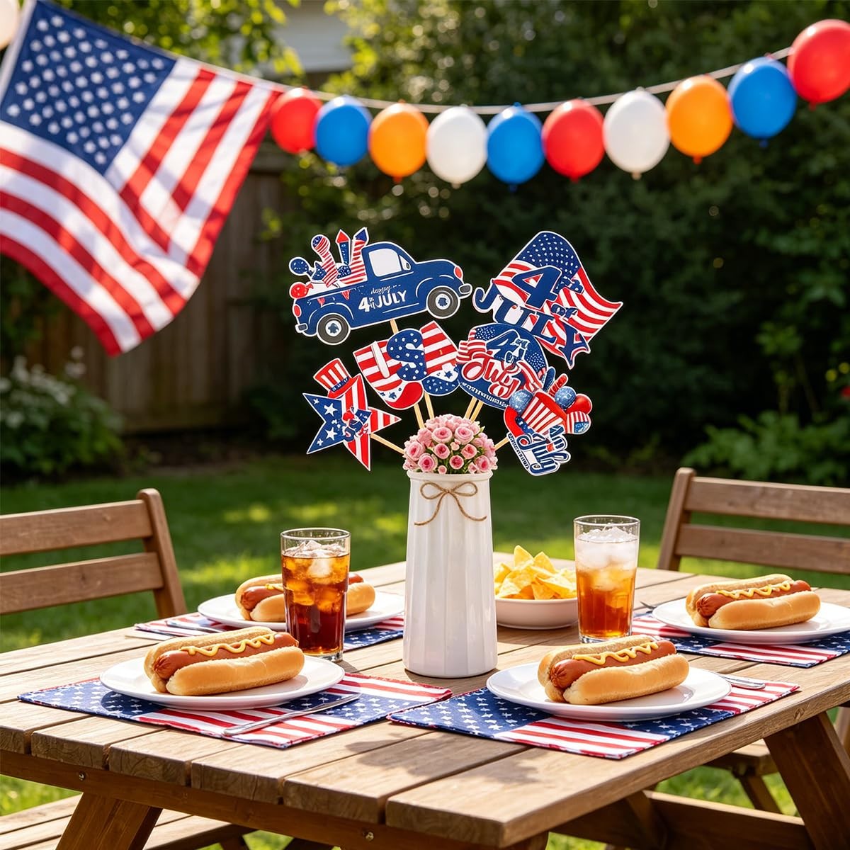 12 Pcs 4th of July Centerpiece Sticks Floral Picks Red White Blue American Flag