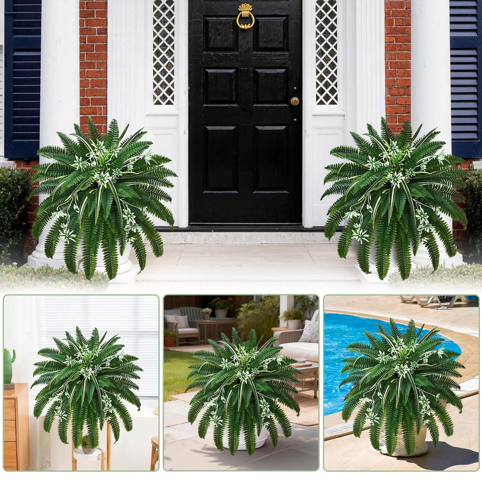 2 Pcs 48″ Fake Ferns, Artificial Ferns for Outdoors Large Faux Boston Fern wi…