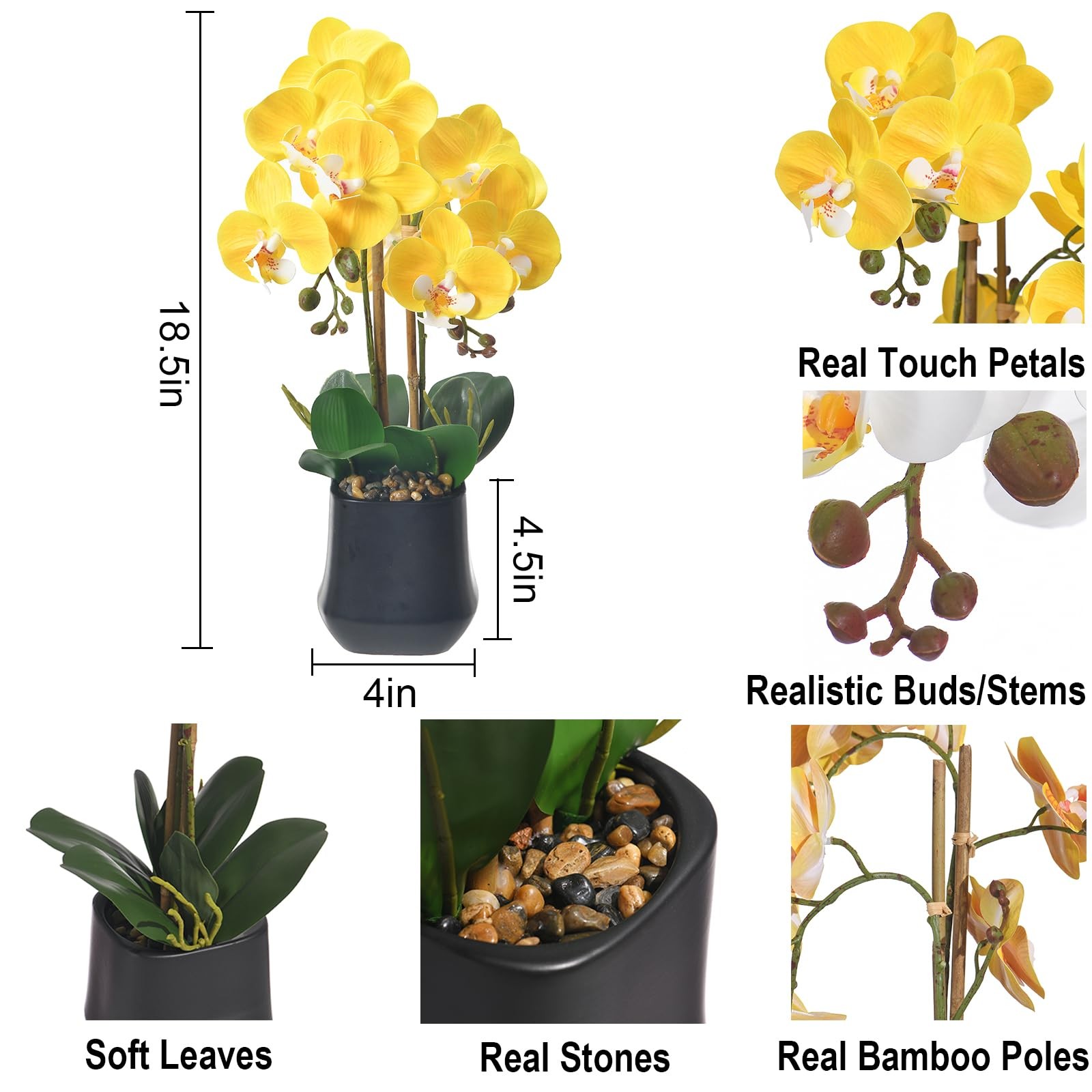 WishTip Orchids Artificial Plant in Ceramic Pot 18.5″ Faux Orchid Phalaenopsi…
