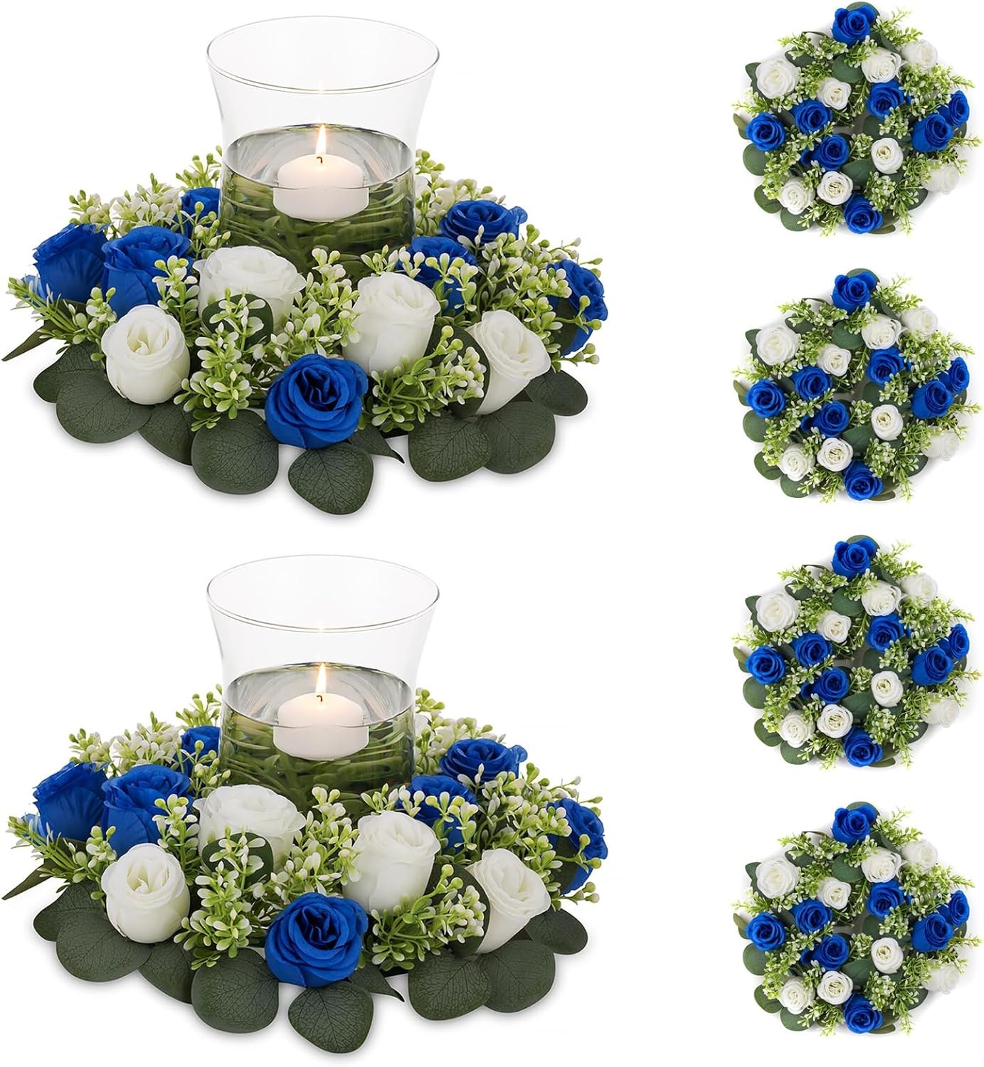 Flower Candle Rings Centerpieces 13.4 Inch Champagne & White Artificial Rose