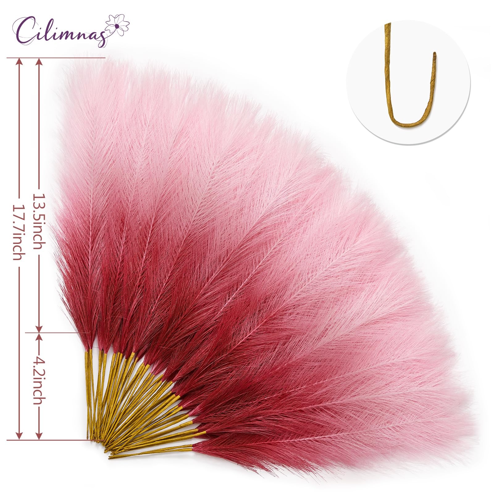 Faux Pampas Grass Fluffy Decor Short Pompos Centerpieces Red 17.7 In 50 PCS