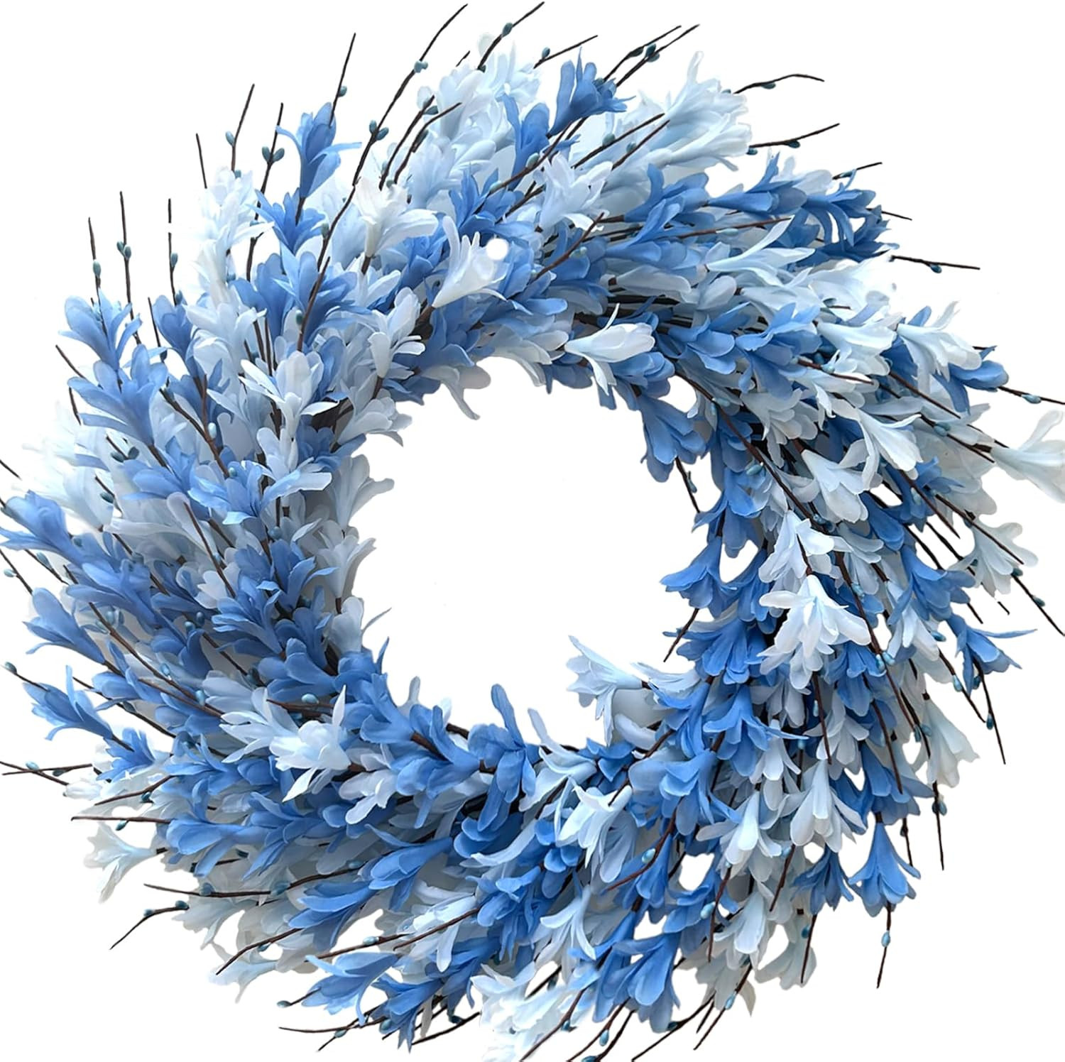 22Inch Artificial Forsythia Flower Wreath Spring Summer Fall Wreath Silk Leaves