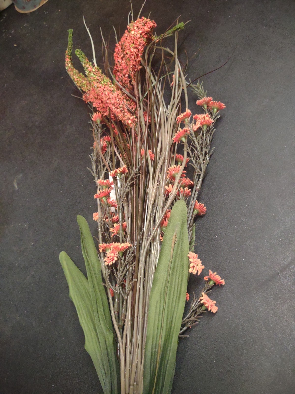 Vintage 22″ Plastic/Silk Bush, Swamp Lily Grass Plant Arrangement, Fall Orange