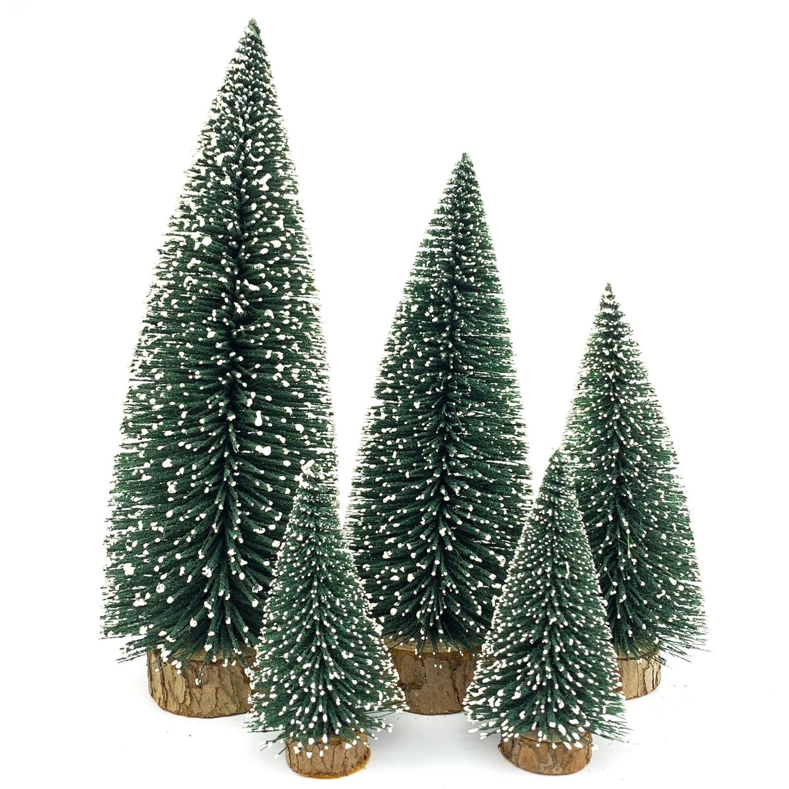 Mini Christmas Tree Desktop Miniature Pine Sisal Bottle Brush Wooden Base