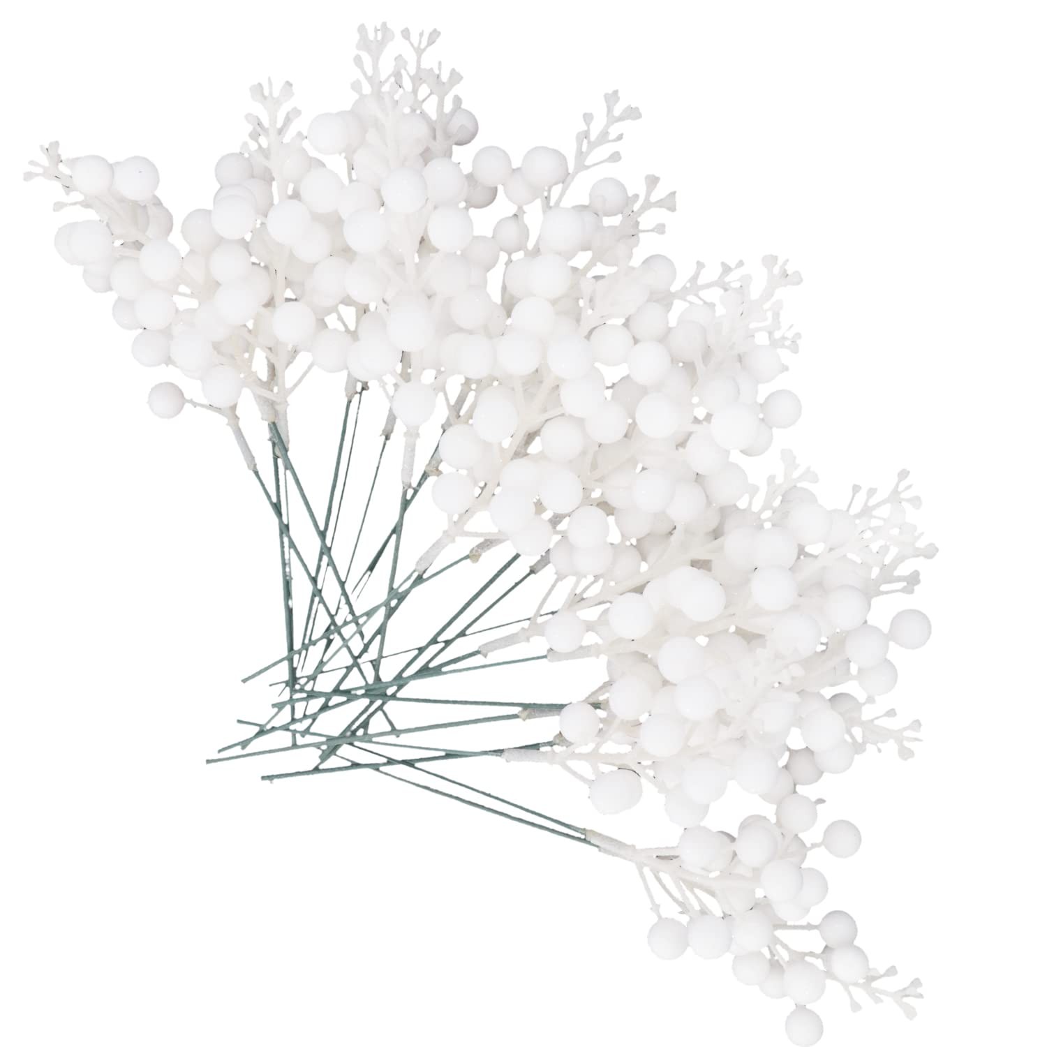 Artificial White Berry Stems, 24 Pack 8.7″ Christmas Glitter Berries Stems Ar…