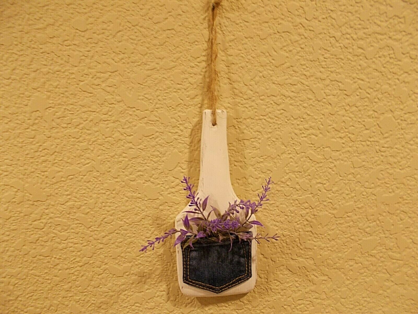 Butter Paddle Small Wooden with Small Denim Pocket of Faux Lavender Handcrafted