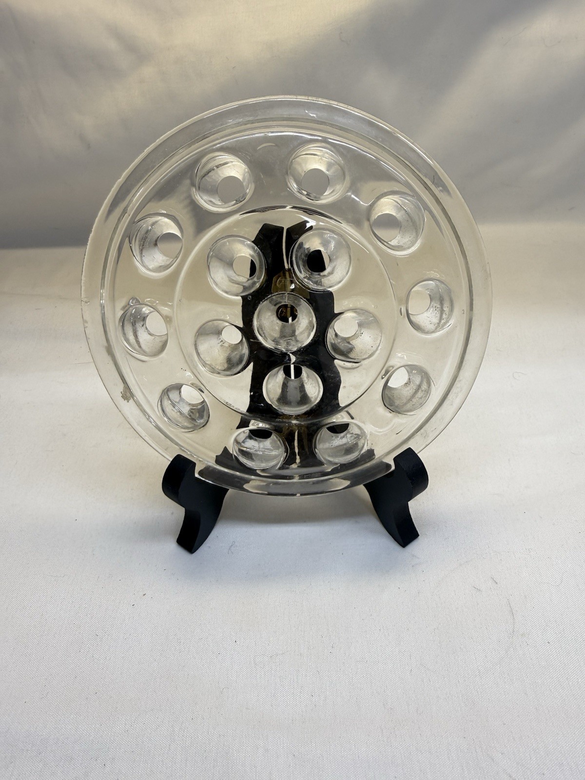 Vtg Clear Glass 16 Hole Dome Flower Frog Floral Candlestick Candle Holder