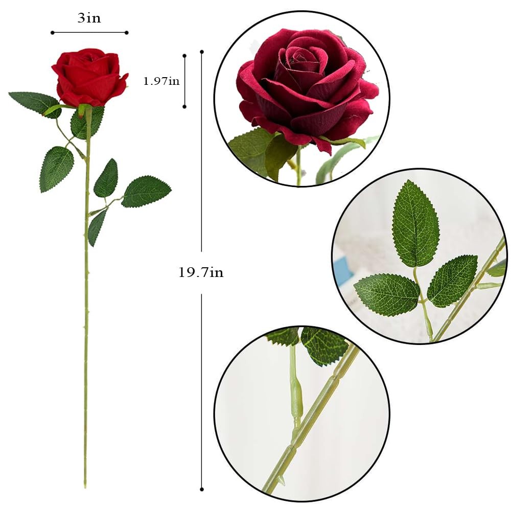 12PCS Artificial Roses Realistic Velvet Silk Flowers Long Stem Faux Flowers B…