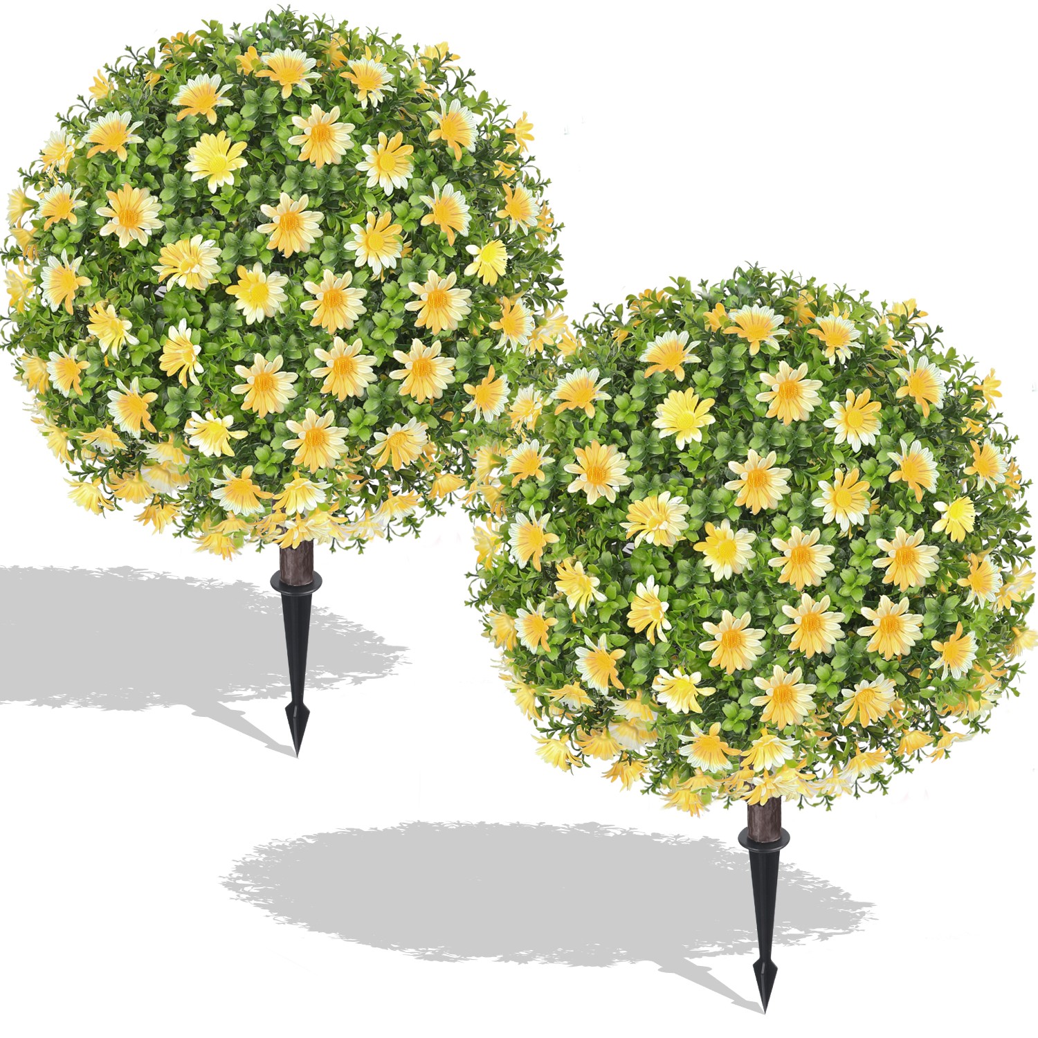 2 Pack 26in Artificial Yellow Flower Topiary Ball Trees Indoor Outdoor Decor