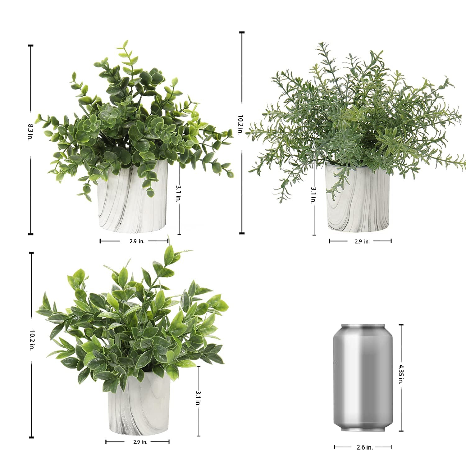 Mini Artificial Potted Plants Fake Plants in Marble Pots, 1Pcs Plastic Eucaly…