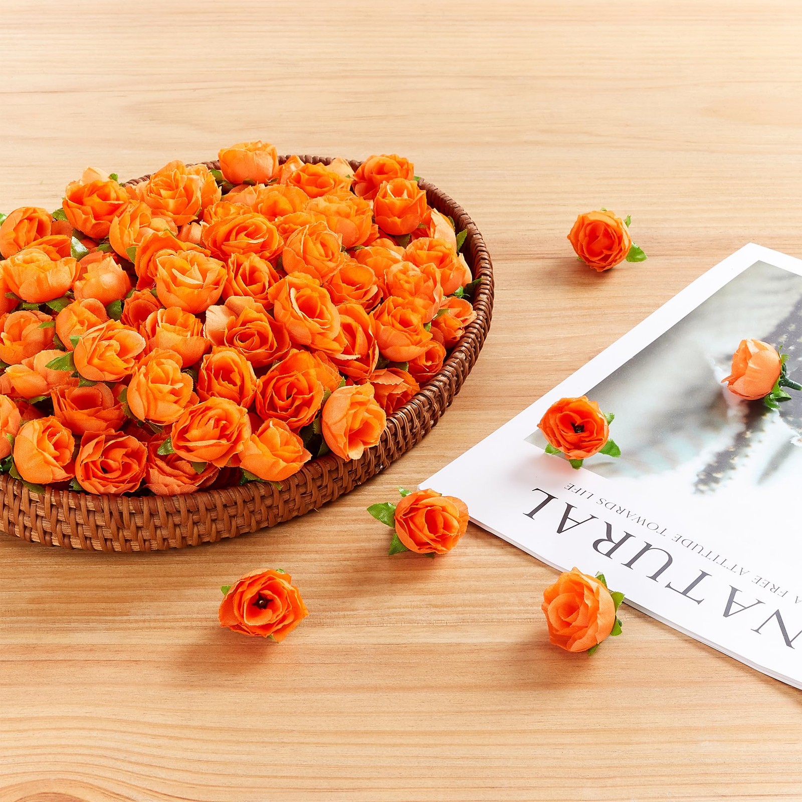 100 Pcs 1.3 inches Mini Orange Roses Head Fall Orange Roses Artificial Flower…