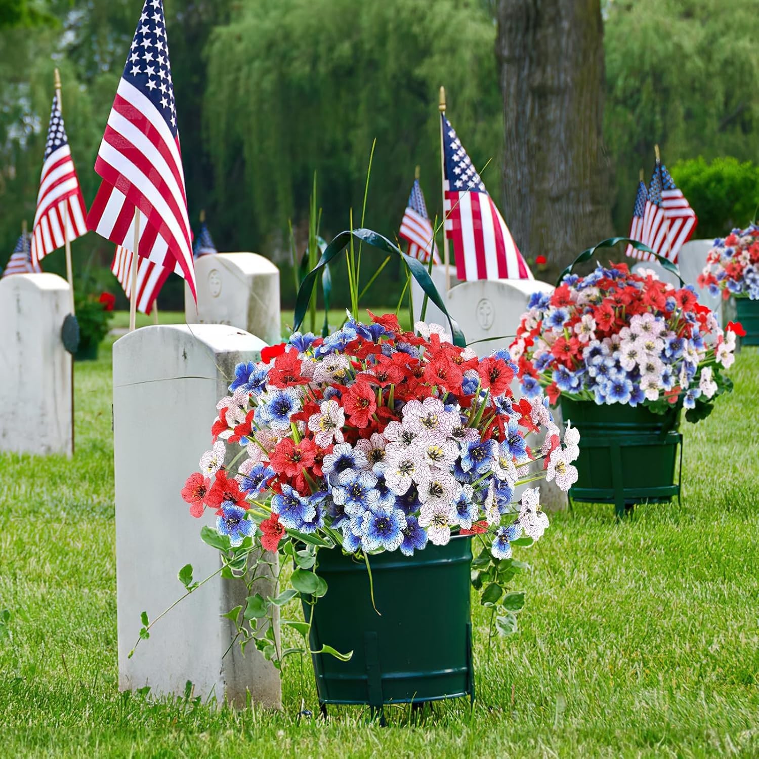 Vibrant Red, White & Blue Faux Plants – Perfect for 4th of July Decor