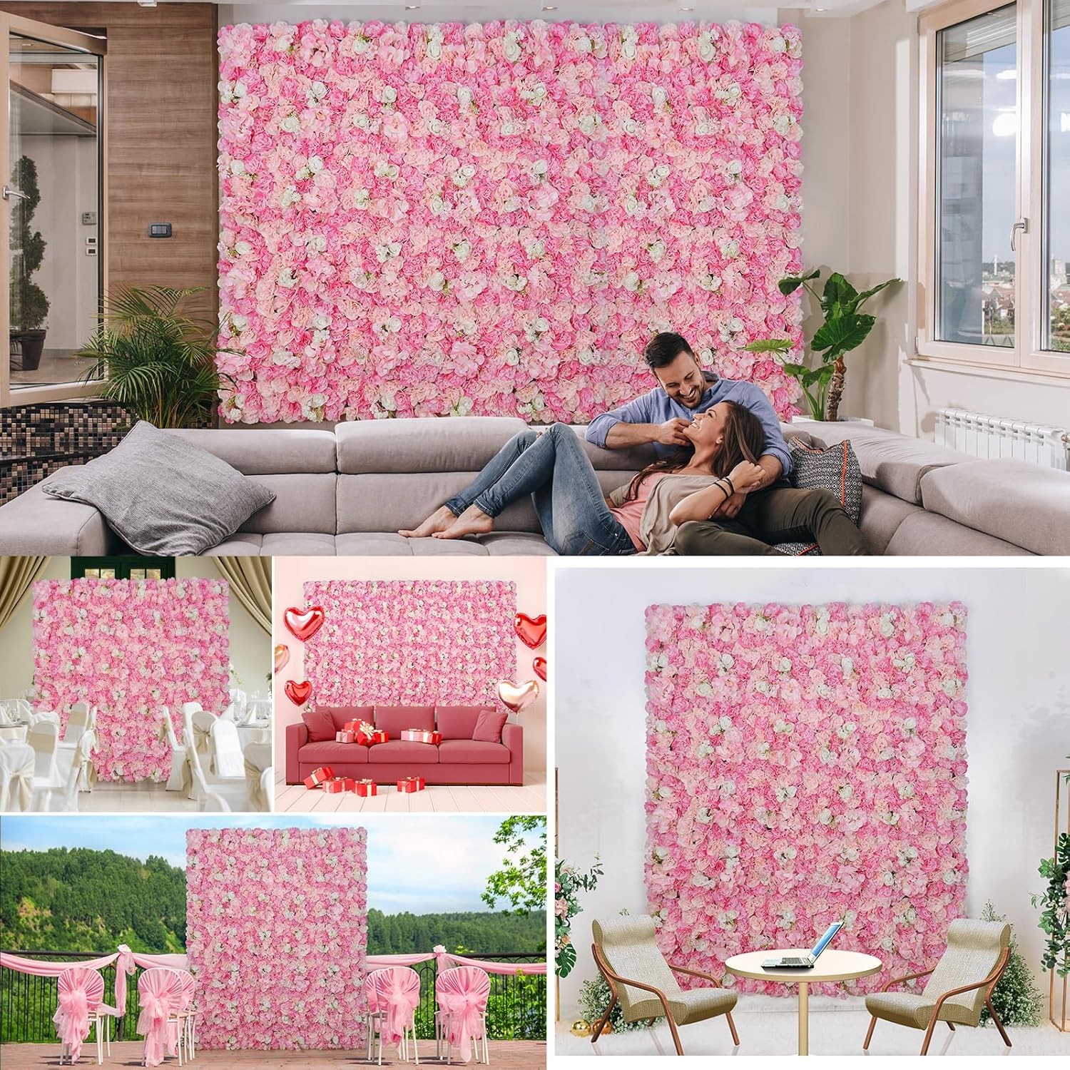 Floral Wall Backdrop 6PCS 16.5×16.5 Inch Silk Rose Decor for