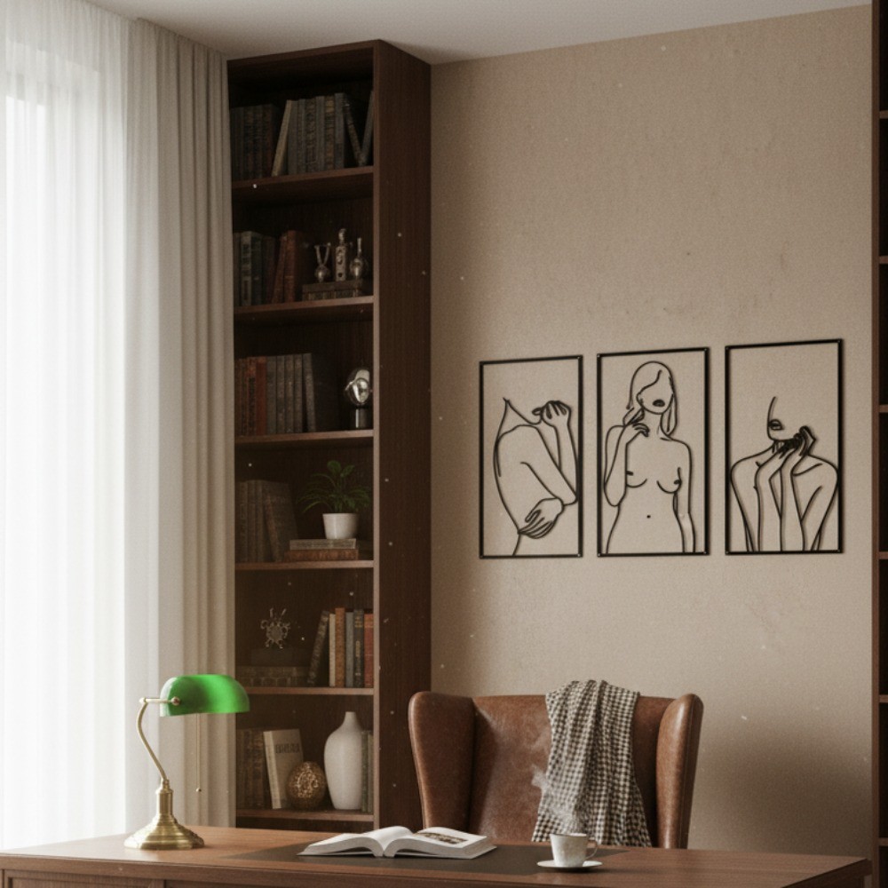 4Pcs Minimalist Black Line Woman Metal Wall Art Waterproof Rustproof Home Decor