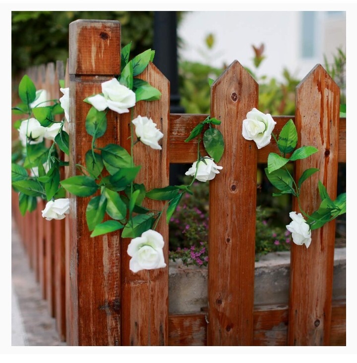 5 Pack 30 ft Fake Rose Garland, Artificial Silk White Rose Flower Vines,