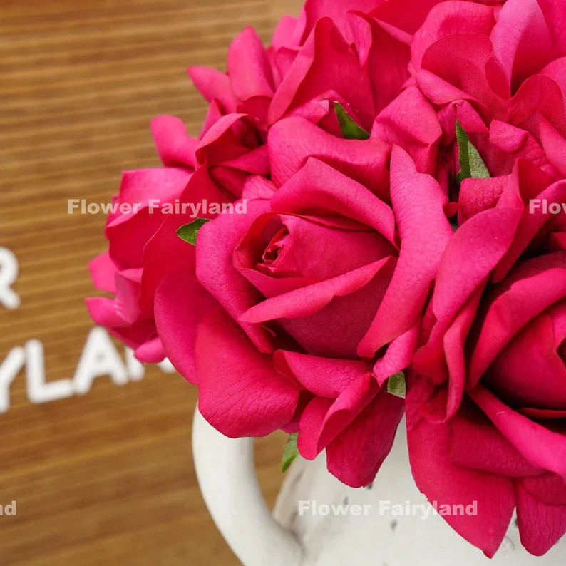 5 Stems Real Touch Moist Latex Rose Bouquet – Magenta | Artificial Flower