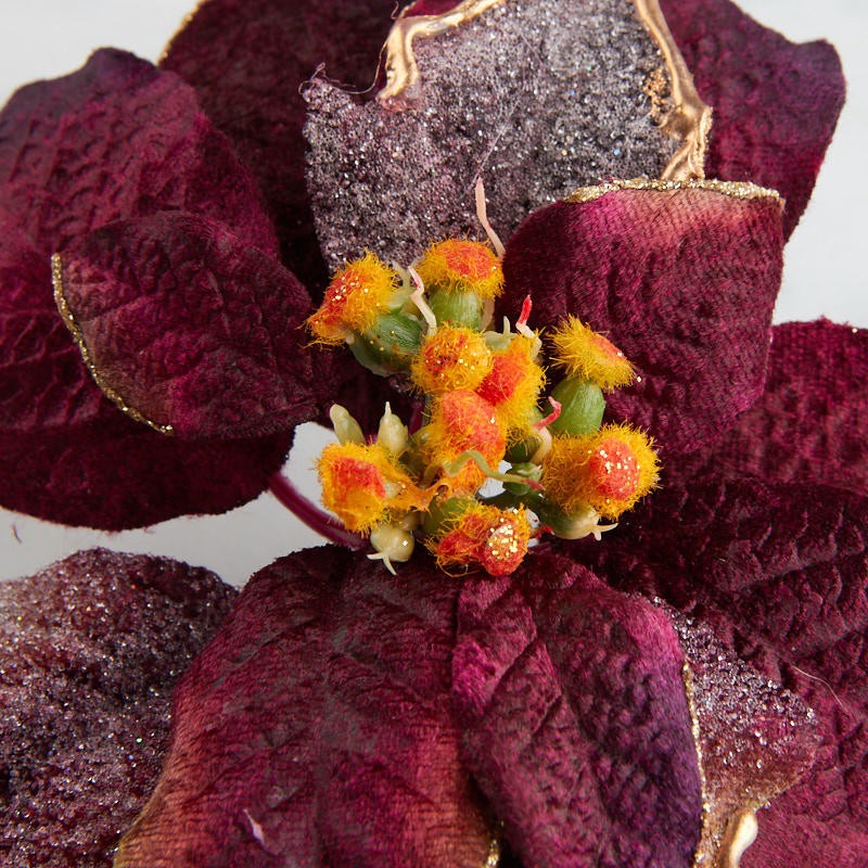 Set of 3 Purple Velvet Artificial Poinsettia Stems