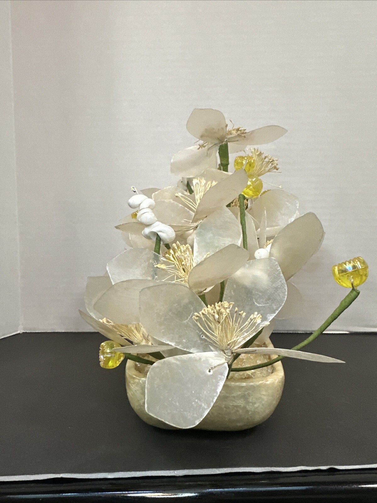 Vintage Capiz Shell & Metal Floral Standing Arrangement
