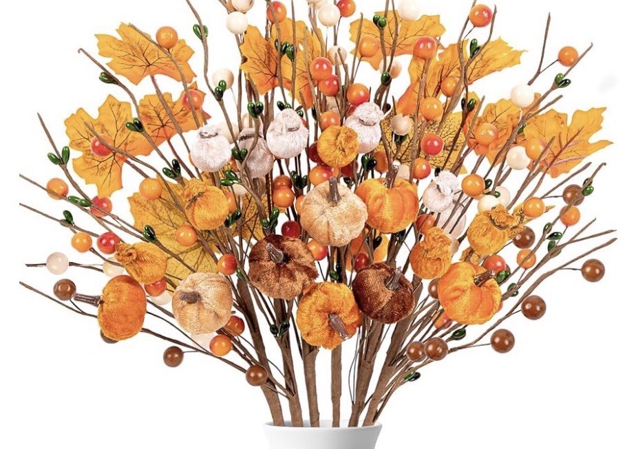 Artificial Fall Flowers & Floral Picks W/ Pumpkins+ Berries . 8 :PCs, New , #52