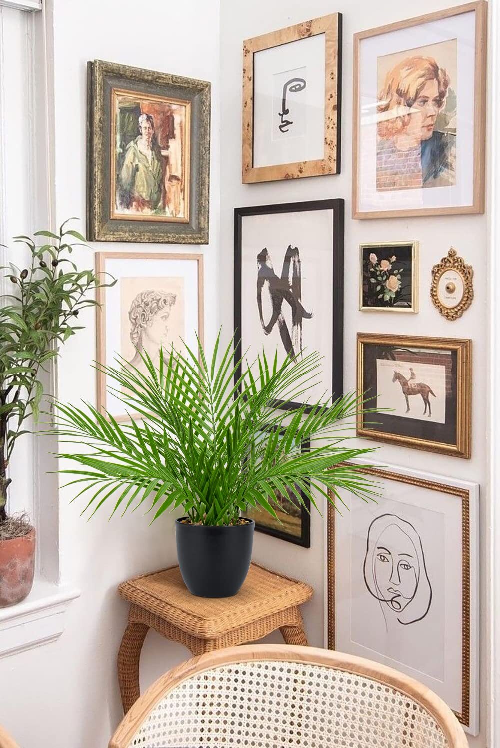 Artificial Palm Plant 15″ Black Pot Realistic Faux Tropical Houseplant