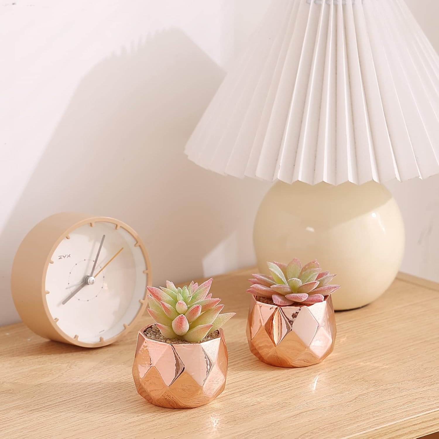Artificial Faux Succulents in Pots, Mini Rose Gold Fake Plants for Women Desk…