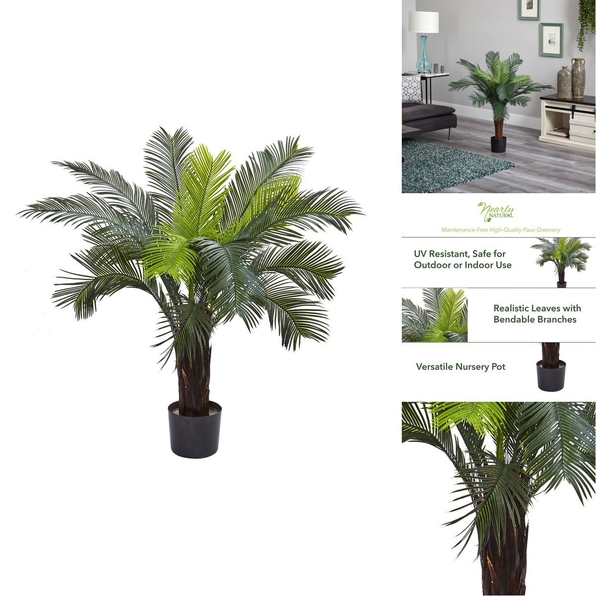 Nearly Natural 3Ft Cycas Artificial Palm Tree Uv Resistant Faux Greenery For