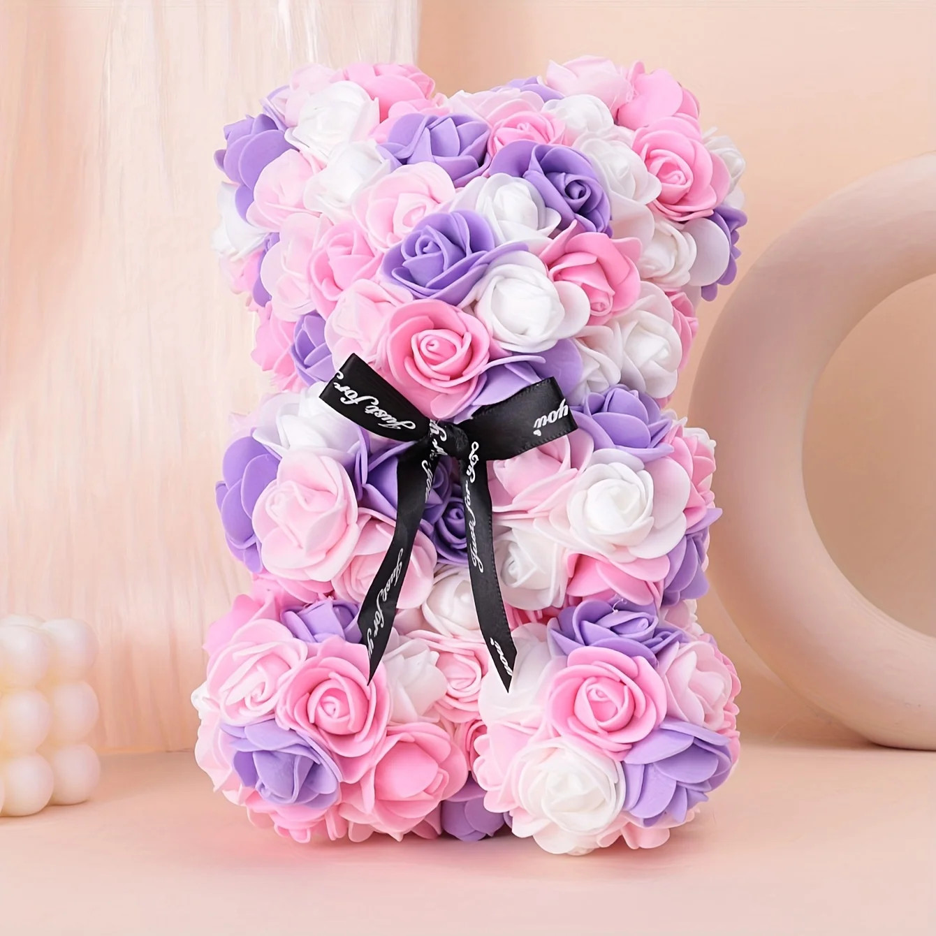 Multicolored Rose Bear Realistic Foam Flower Christmas Valentine’s Day Gift NEW