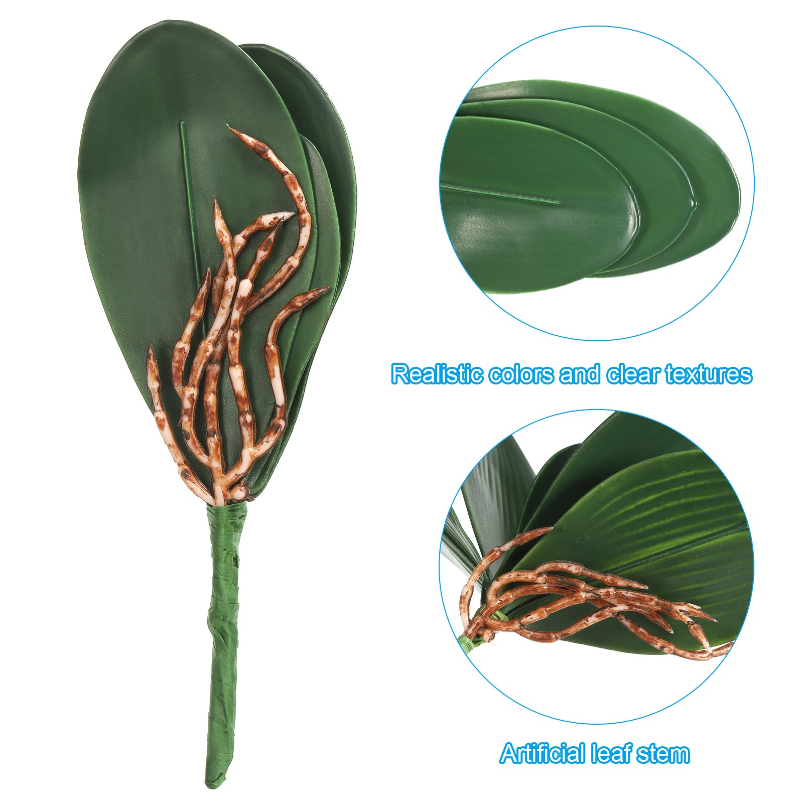 3Pcs 8.27 Inch Faux Orchid Leaves 5 Petals Artificial Leaf with Stems