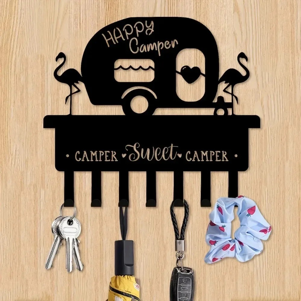 Camper 7-Hook Metal Key Holder – Wall Mounted Decorative Rack Organizer 1pc