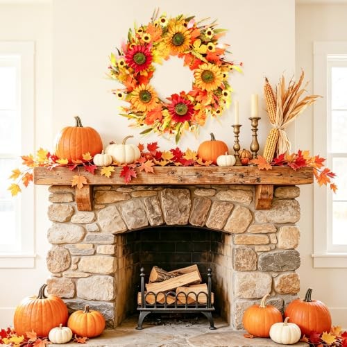 Artificial Sunflower Autumn Front Door Wreath 24″