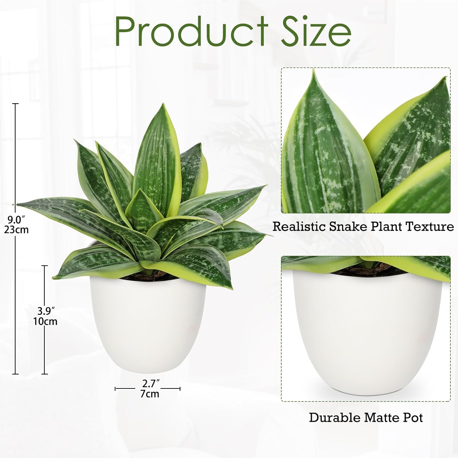 Artificial Snake Plants 9″ Faux Agave Succulent Plant Potted in White Pot