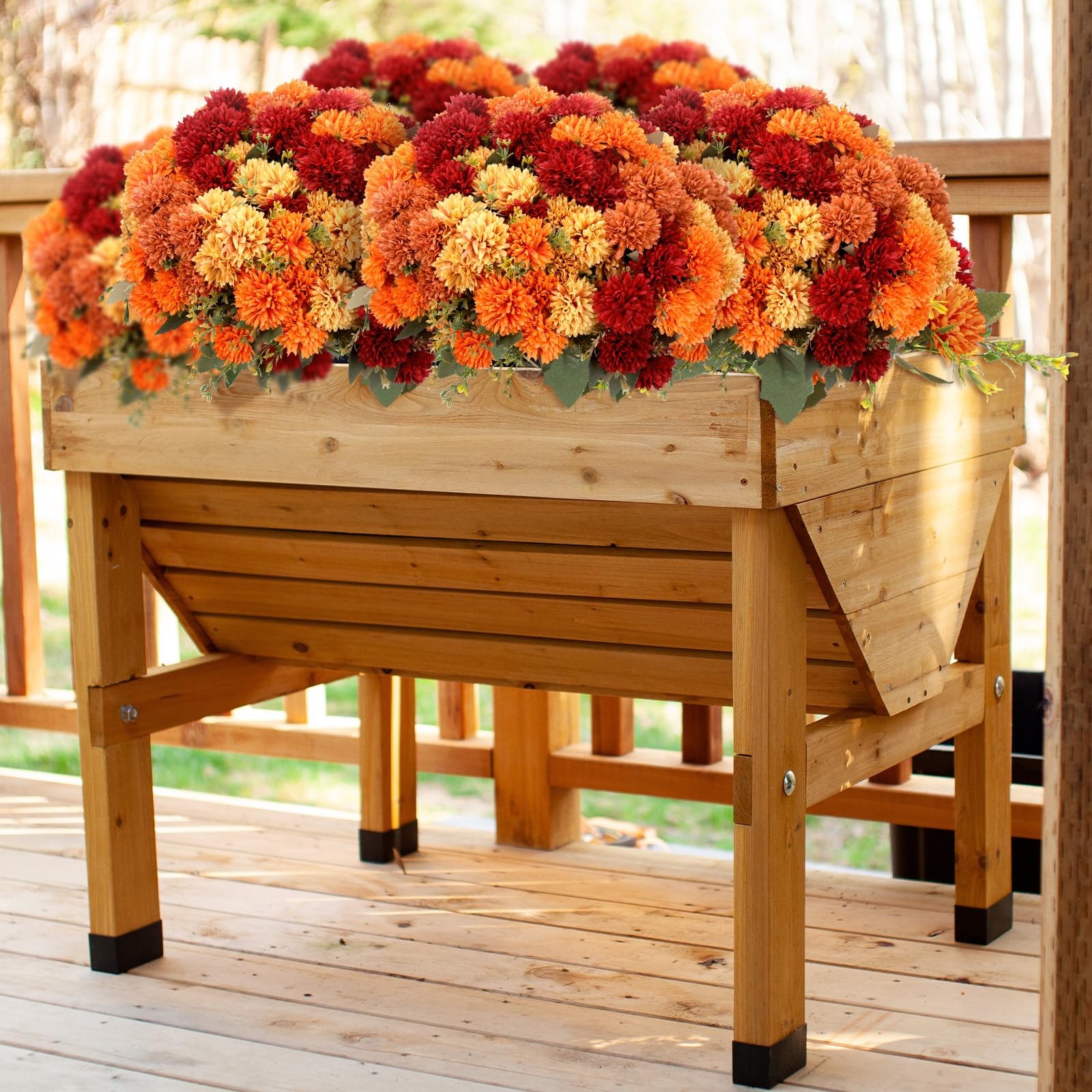 Faux Autumn Flowers, 12 Pcs Fake Mums, Vase Arrangement, Orange
