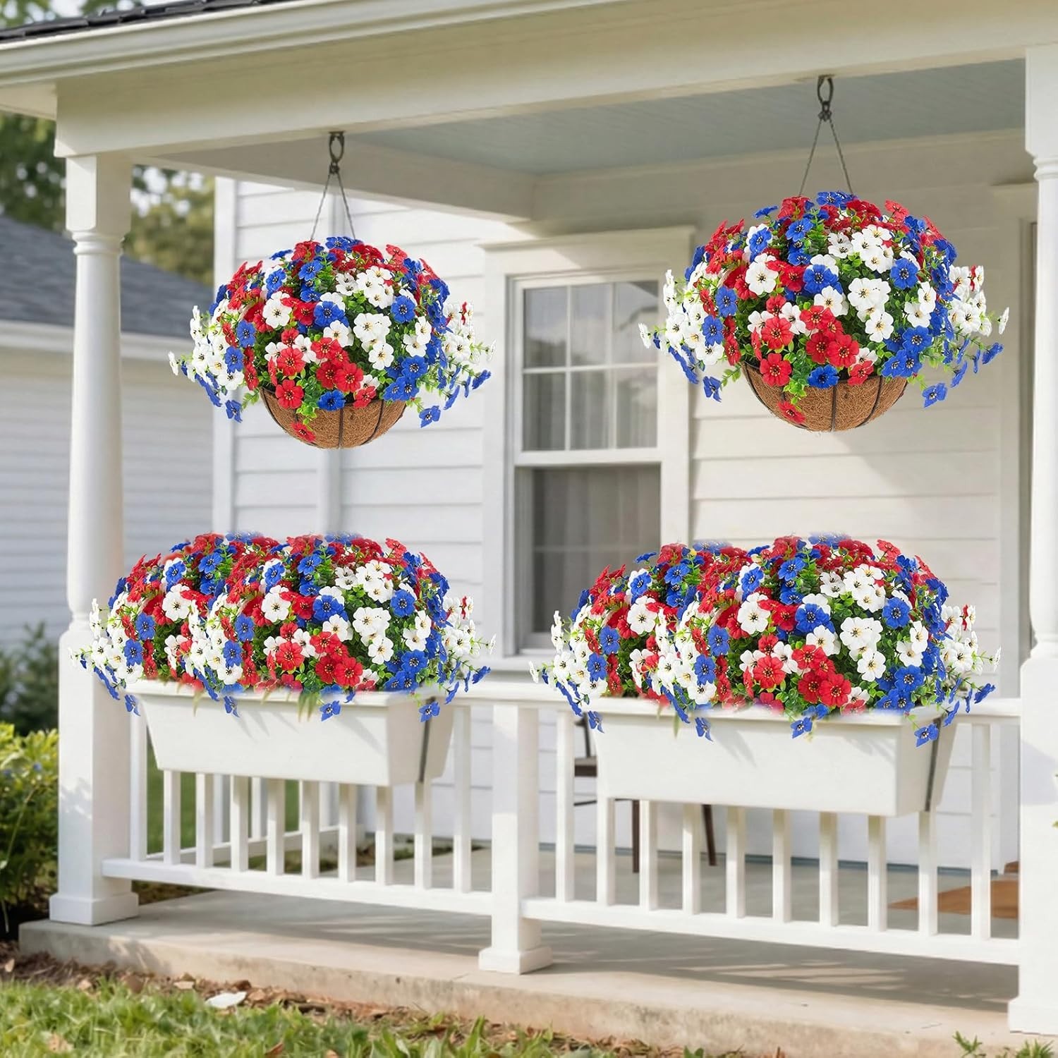 Hananona 2 Set Artificial Outdoor Flowers with Hanging Basket, 2 Hanging Planter