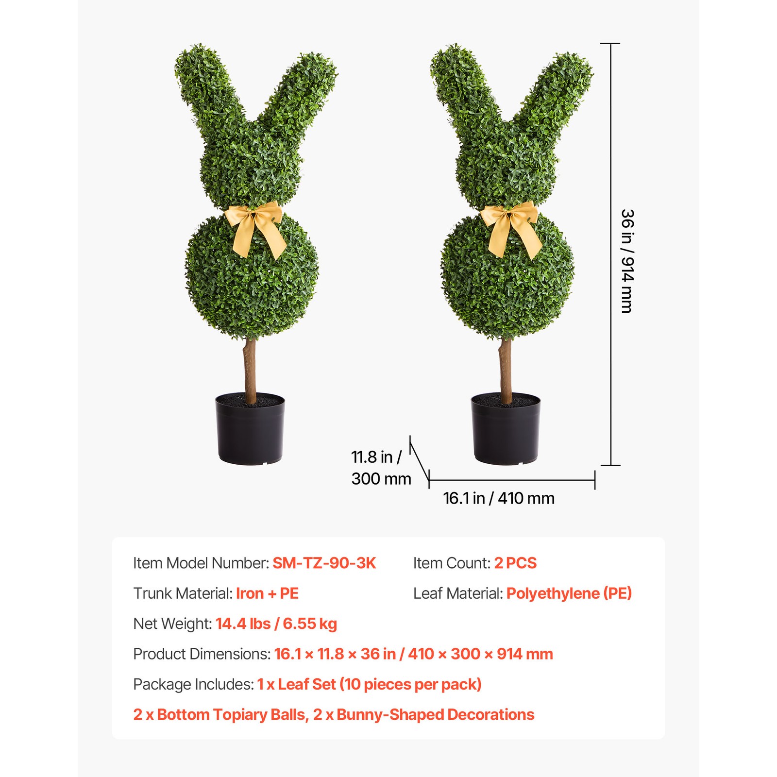 Uimoso 36-Inch Artificial Bunny-Shaped Boxwood Ball for Home Decoration