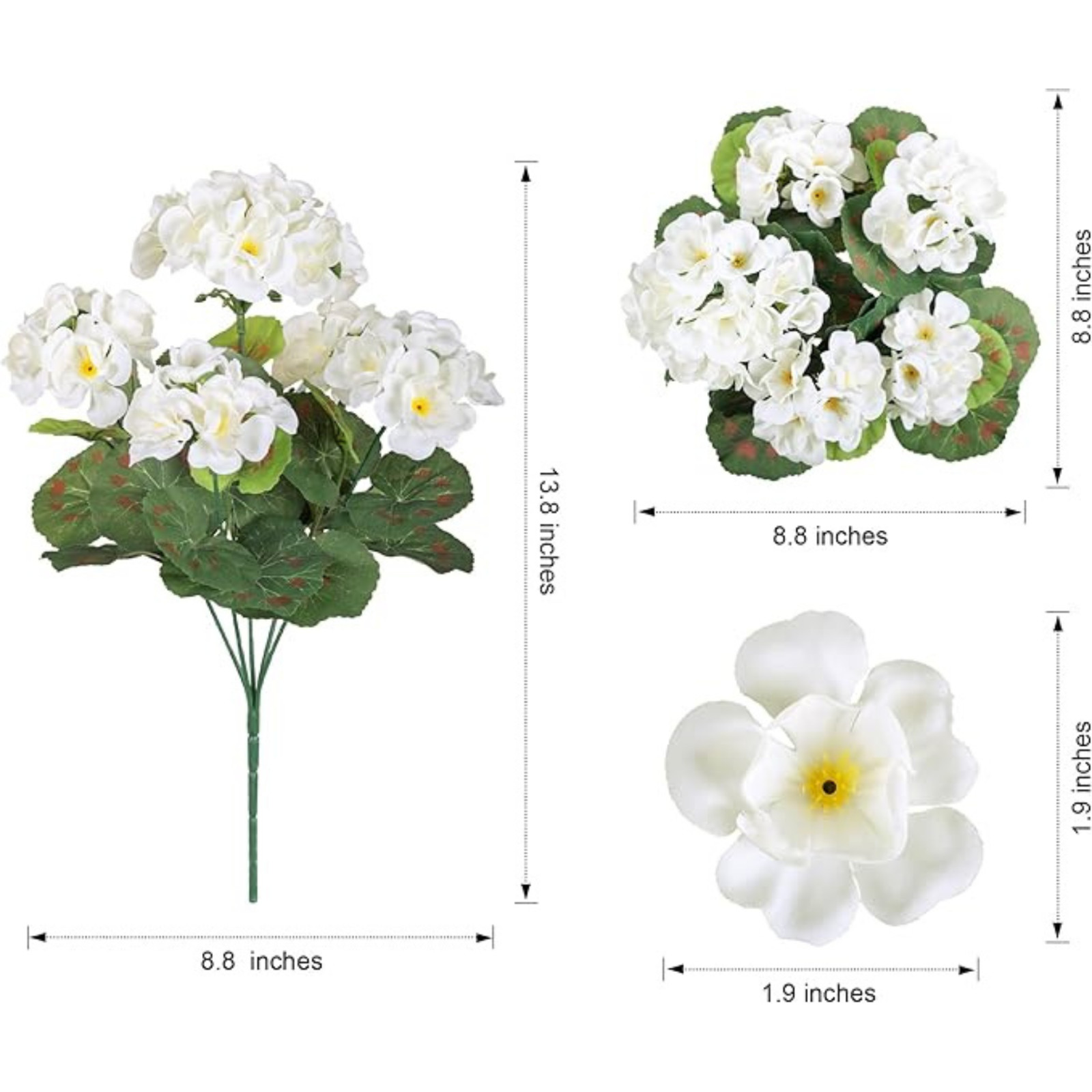 6 Bundles Artificial Geranium Flowers UV Resistant Faux Plants White Decor