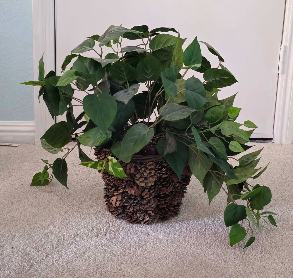Vintage Rustic Faux Fake Plant in Pinecone Pot Planter Basket Floral Decor
