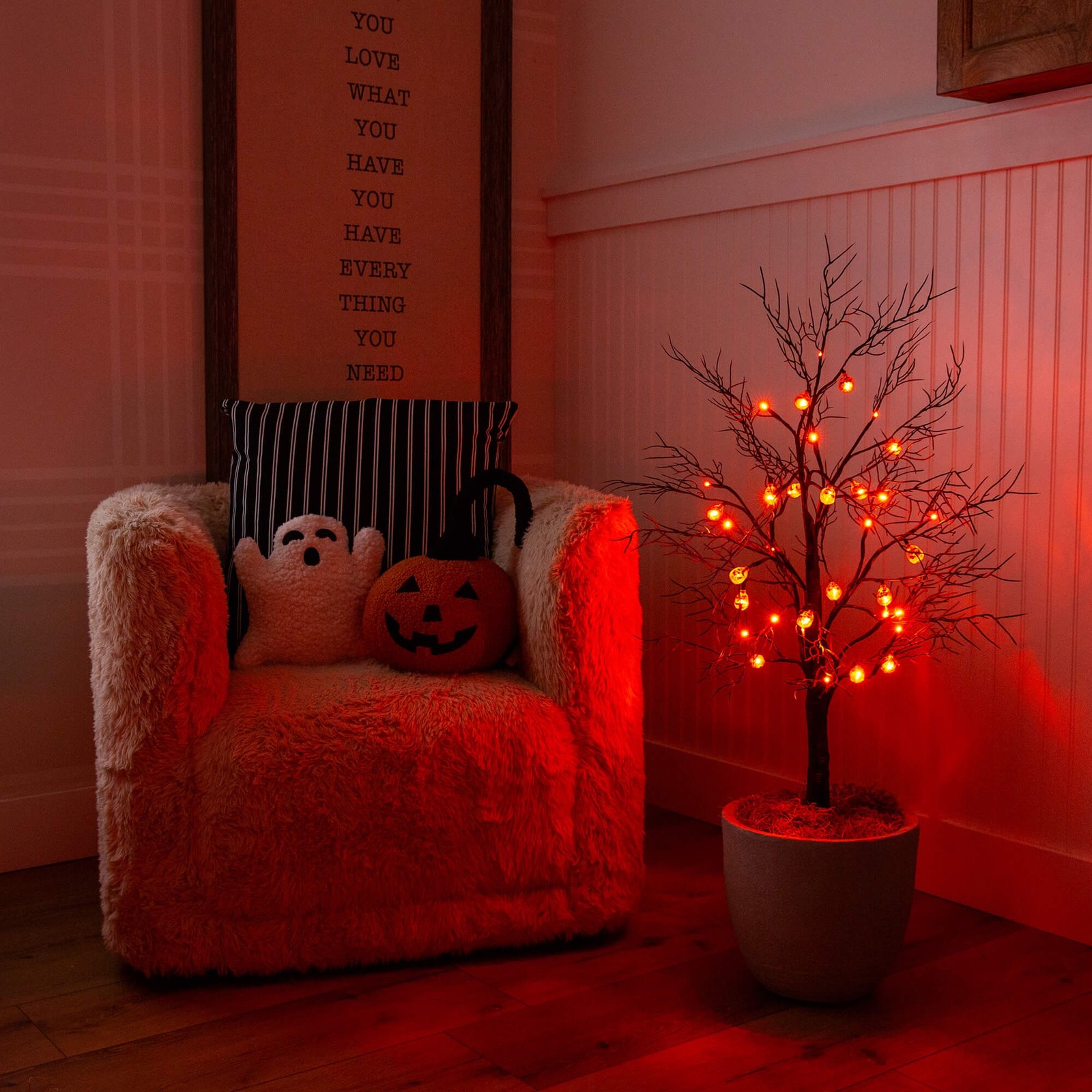 Nearly Natural 3ft Pre-Lit Halloween Black Twig Tree w/ 18 Orange LED Lights