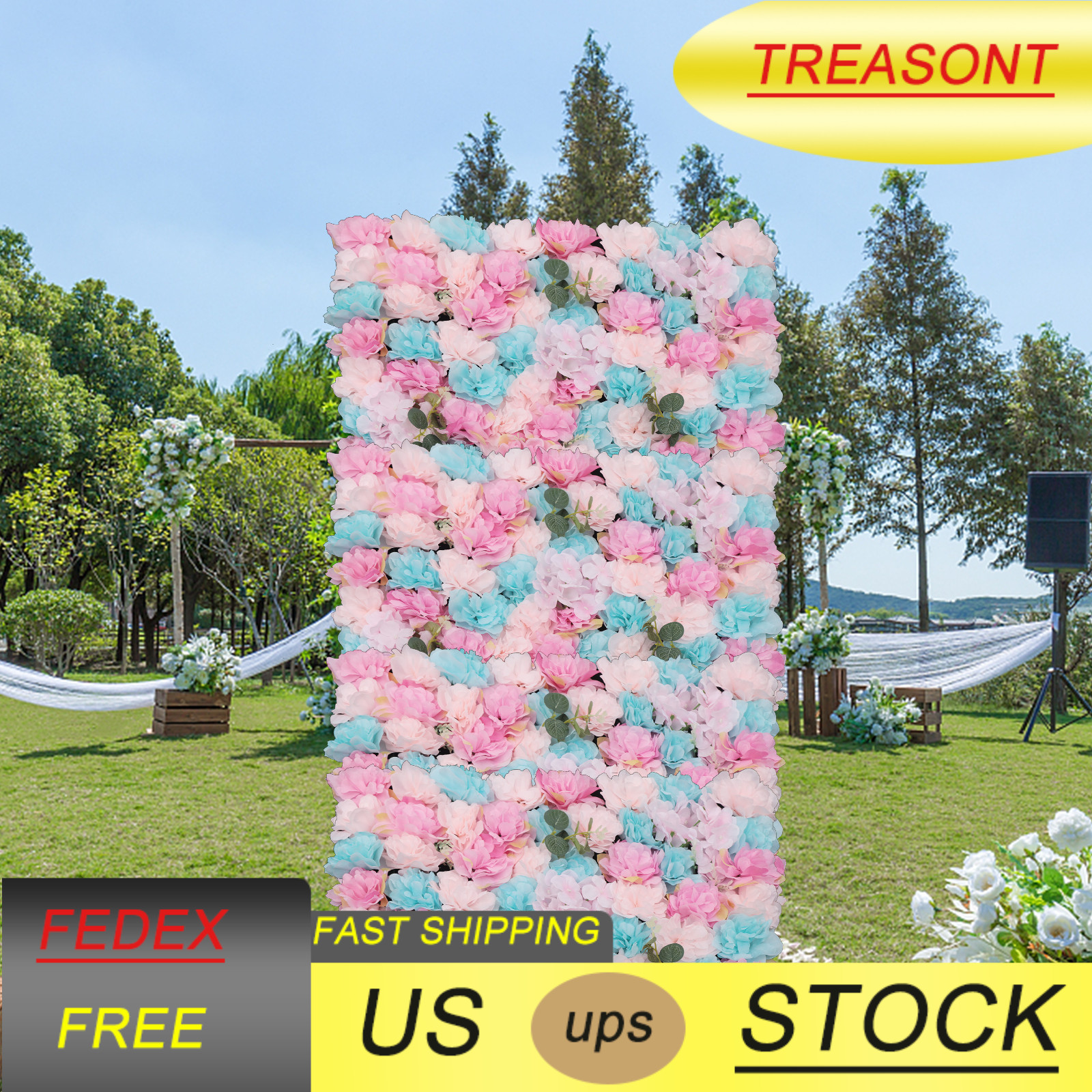 12x Artificial Flower Wall Rose Panel Floral Wedding Backdrop Decoration 60*40cm
