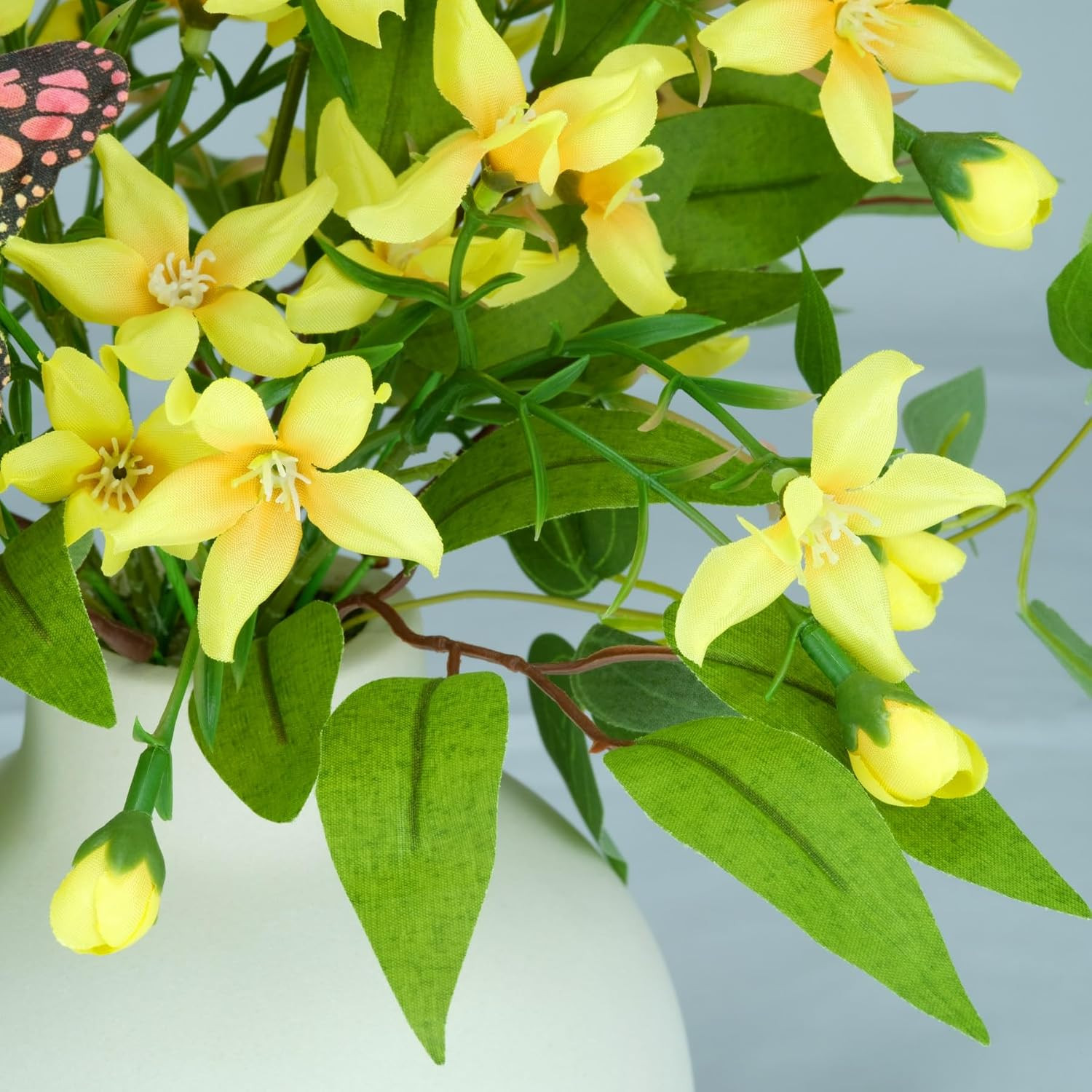 Ivory Freesia Bouquet in Ceramic Vase – No Upkeep Silk Flower Centerpiece