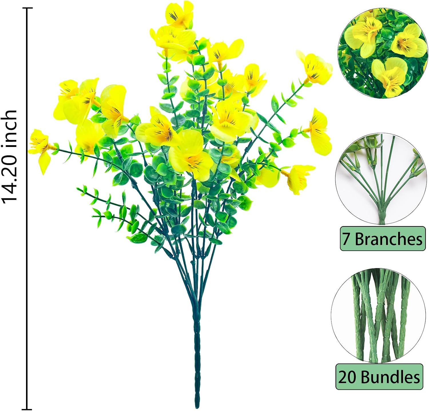 UV Resistant Yellow Artificial Flowers – 20 Bundles for Indoor & Outdoor Décor