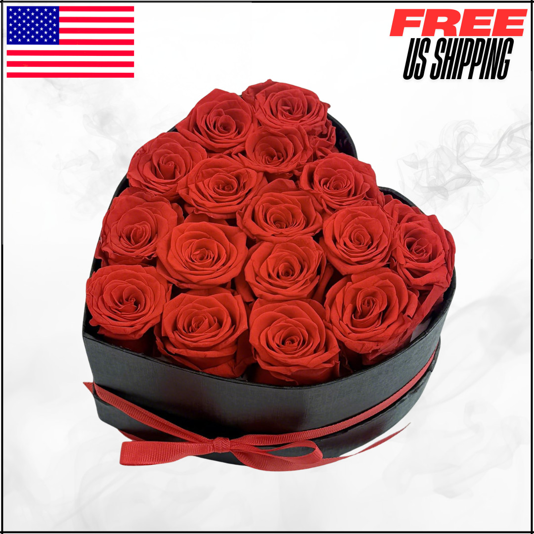 Preserved Roses Heart Shape Box Red Forever Flowers for Valentine’s Gift 16Pcs