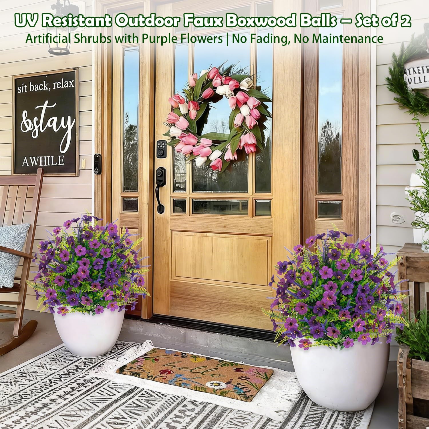 24″ Lavender Mums Topiary Ball Trees – 2 Pack UV Resistant Outdoor Decor
