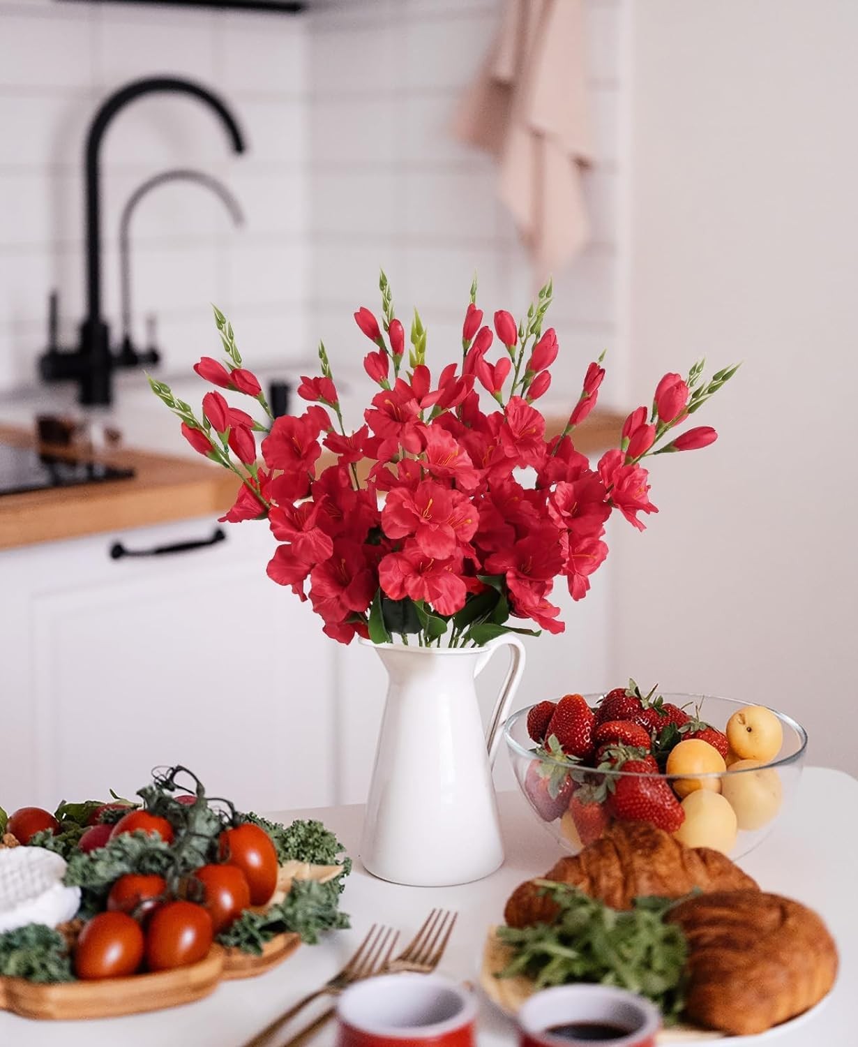 Artificial Red Gladiolus Flowers 30in Long Stem Fake Silk Artificial Flowers